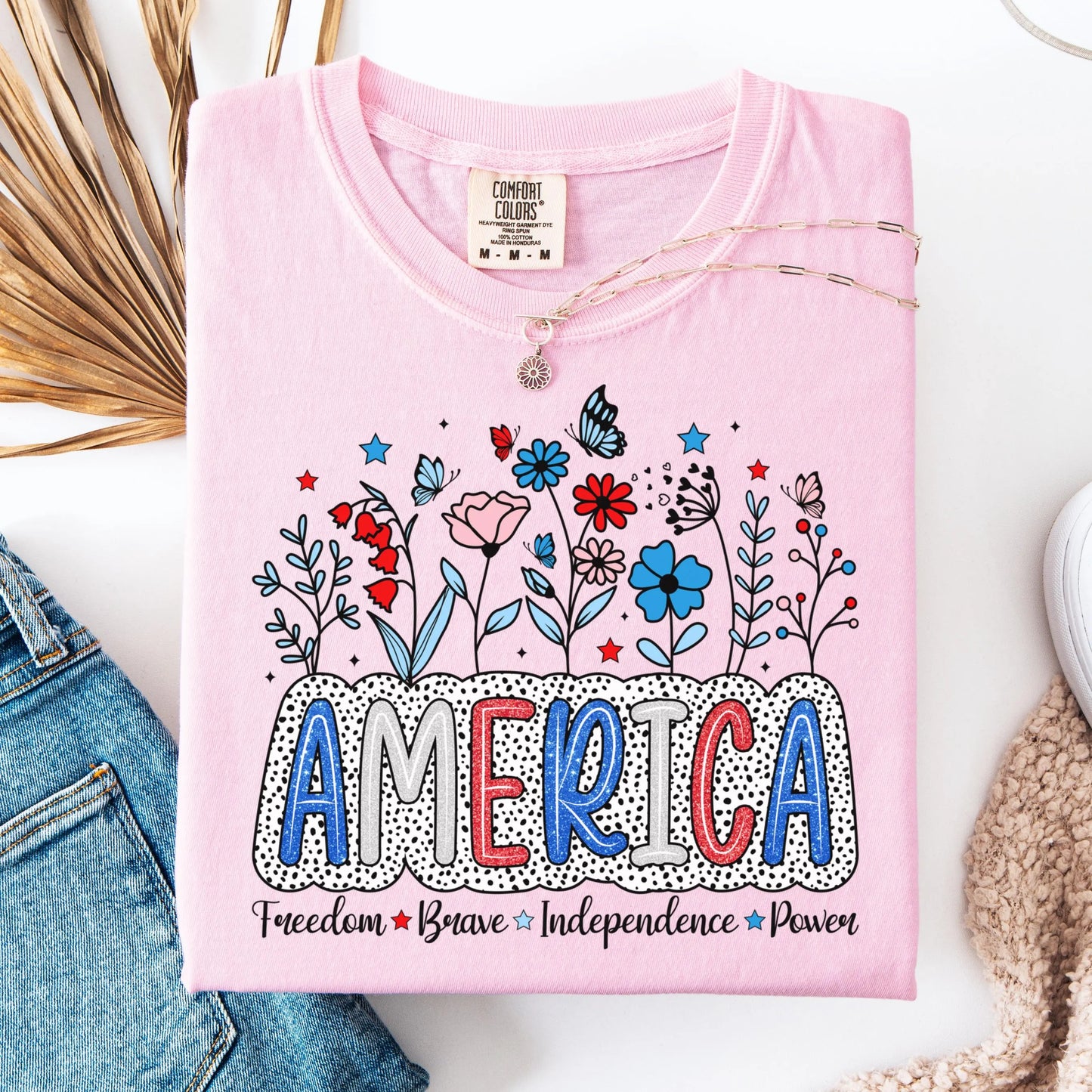 Comfort Colors 4th of July Shirt, USA Shirt, Fourth of July Shirt, Floral America Shirt, Fireworks Flag Tee, Flower USA Shirt