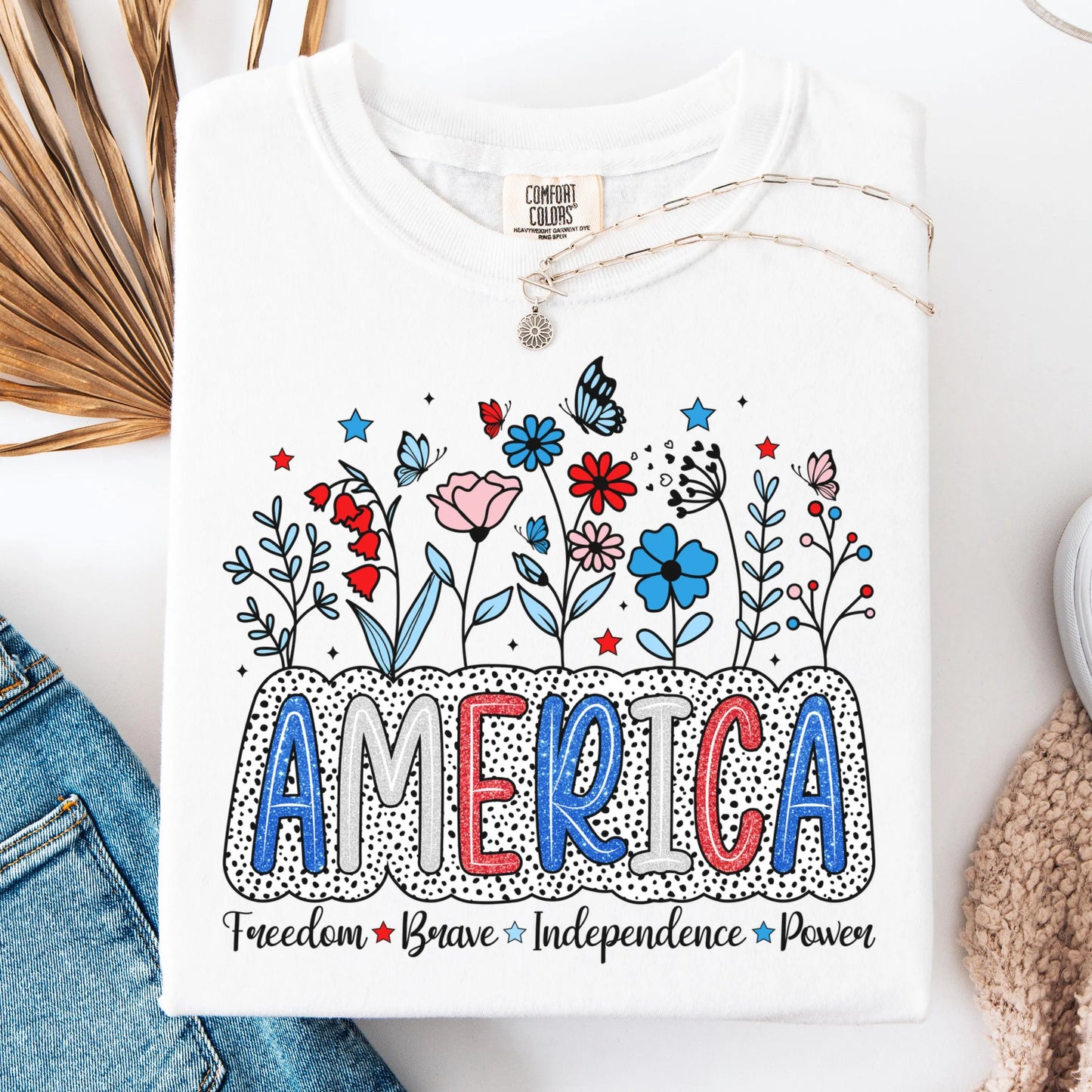 Comfort Colors 4th of July Shirt, USA Shirt, Fourth of July Shirt, Floral America Shirt, Fireworks Flag Tee, Flower USA Shirt