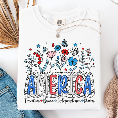 Comfort Colors 4th of July Shirt, USA Shirt, Fourth of July Shirt, Floral America Shirt, Fireworks Flag Tee, Flower USA Shirt