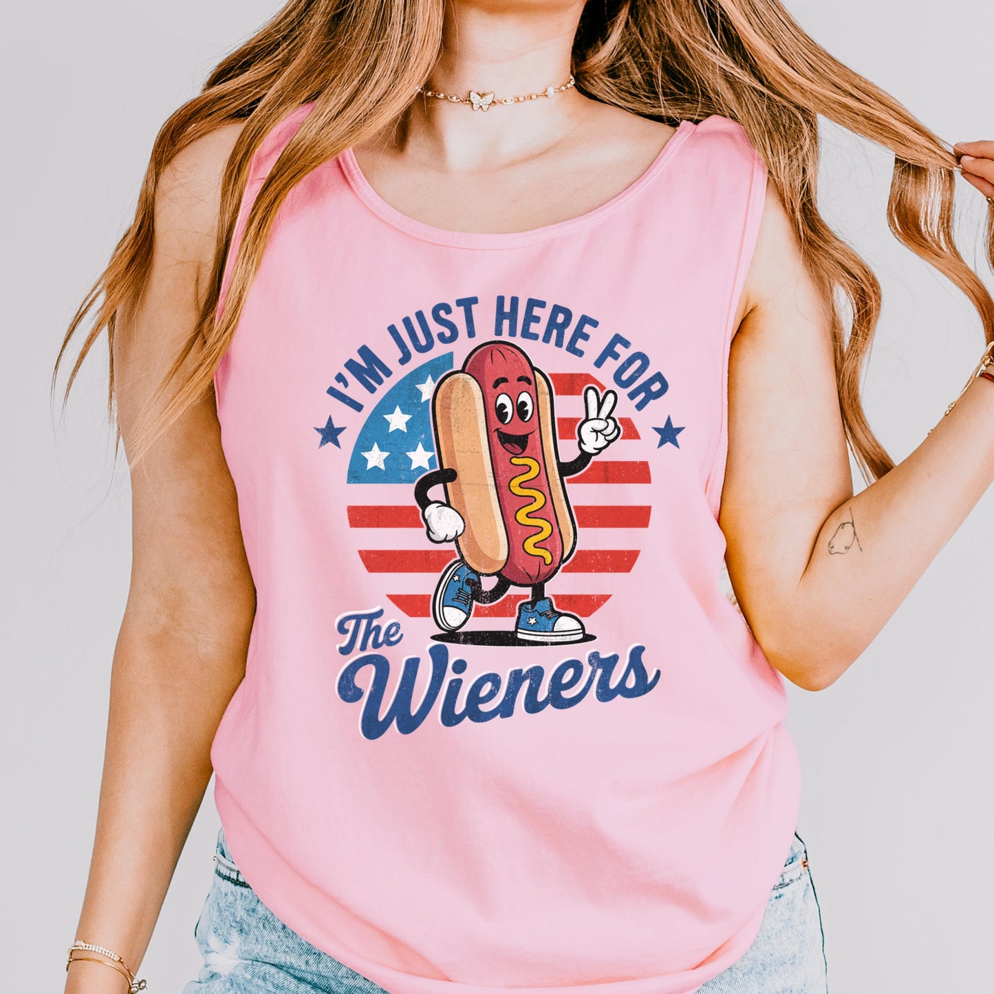 Comfort Colors Fourth of July Tank, 4th of July Shirt, USA Shirt, Hot Dog Shirt, Here For The Wieners Shirt, BBQ Tee, Merica Tank Top