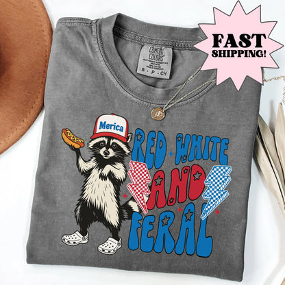 Comfort Colors 4th of July Shirt, USA Shirt, Fourth of July Shirt, Feral Shirt, Raccoon Shirt, Summer Shirt, USA Tee, Hot Dog Wiener Tee