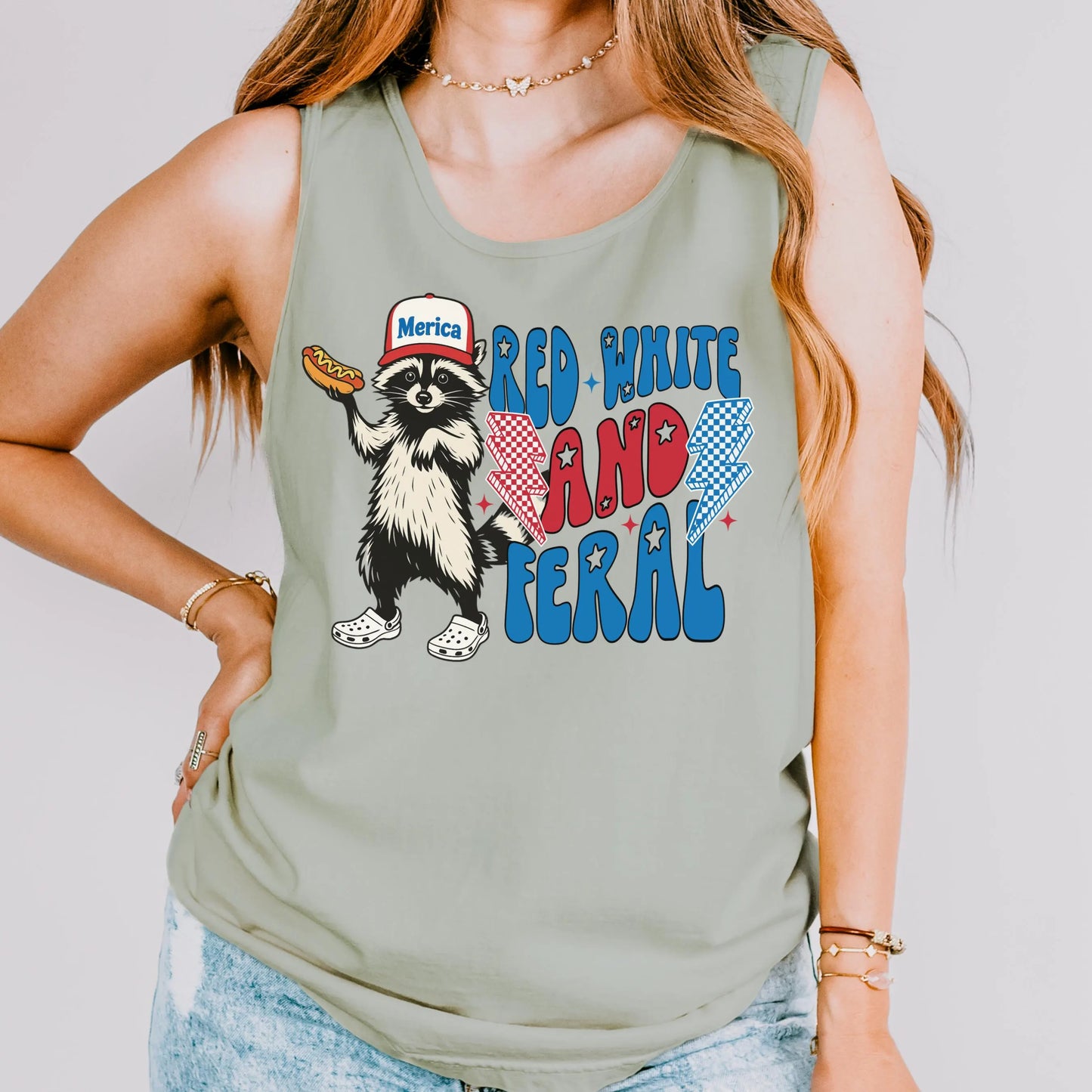 Comfort Colors 4th of July Shirt, USA Shirt, Fourth of July Tank Top, Feral Raccoon Shirt, Red White and Feral Tank, Hot Dog Wiener Tee
