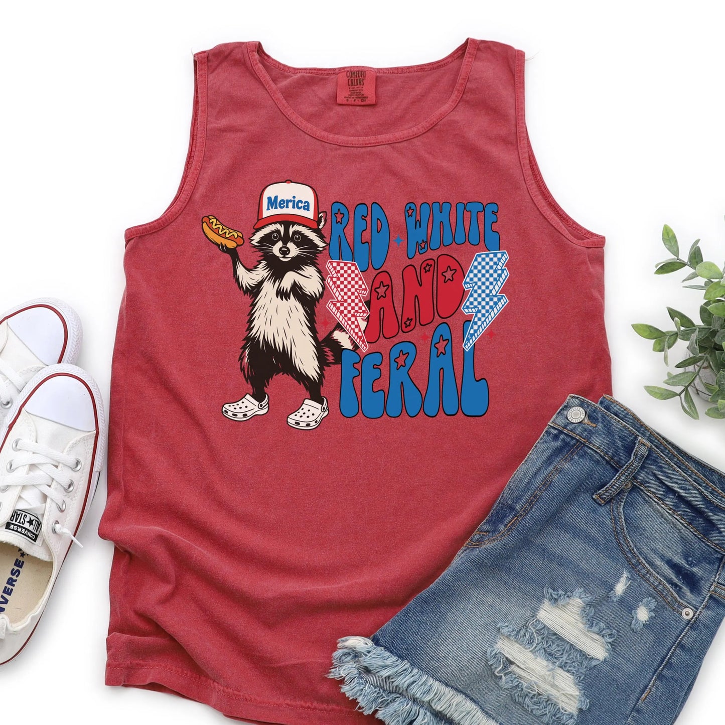 Comfort Colors 4th of July Shirt, USA Shirt, Fourth of July Tank Top, Feral Raccoon Shirt, Red White and Feral Tank, Hot Dog Wiener Tee