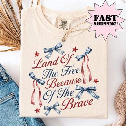 Comfort Colors 4th of July Shirt, USA Shirt, Fourth of July Shirt, Coquette Bow Tee, Women's Patriotic Shirt, Memorial Day Shirt, Flower USA