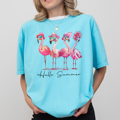 Comfort Colors Summer Shirt, Flamingo Shirt, Beach Shirt,  Vacation Shirt, Summer Vibes Shirt, Hello Summer Shirt, Crusie Tee, Funny Shirt