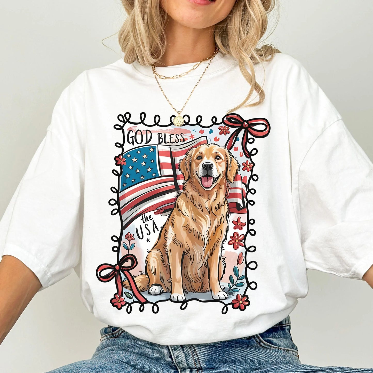 Comfort Colors 4th of July Shirt, USA Shirt, Fourth of July Shirt, Independence Day Shirt, Golden Retriever Shirt, Floral Patriotic Shirt