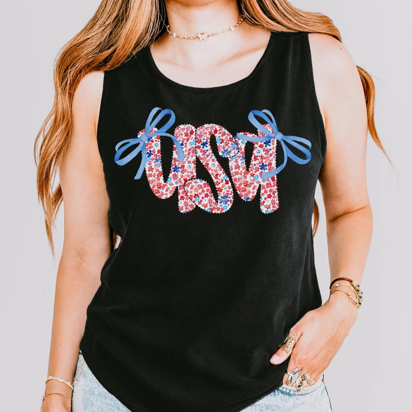 Comfort Colors 4th of July Shirt, USA Shirt, Fourth of July Tank Top, American Flag Shirt, American Citizen Shirt, Floral United States Tank