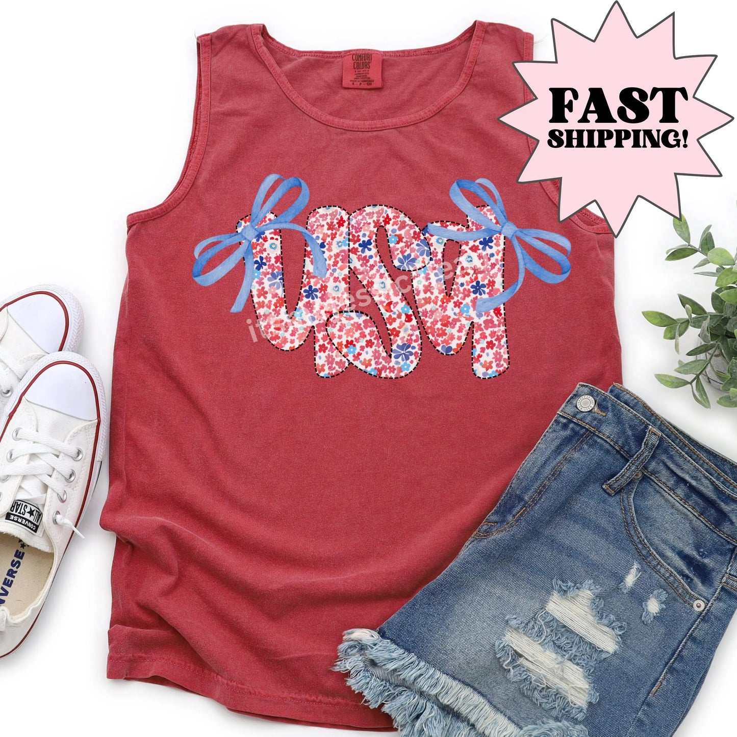 Comfort Colors 4th of July Shirt, USA Shirt, Fourth of July Tank Top, American Flag Shirt, American Citizen Shirt, Floral United States Tank