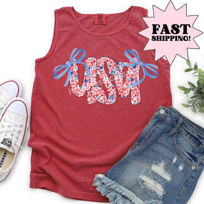 Comfort Colors 4th of July Shirt, USA Shirt, Fourth of July Tank Top, American Flag Shirt, American Citizen Shirt, Floral United States Tank