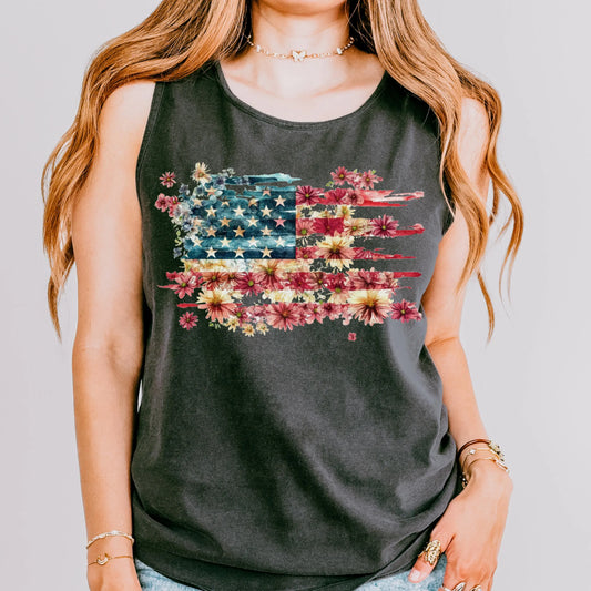 Comfort Colors 4th of July Shirt, USA Shirt, Fourth of July Tank Top, American Flag Shirt, Floral Flag Tank Top, Floral United States Tank