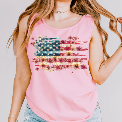 Comfort Colors 4th of July Shirt, USA Shirt, Fourth of July Tank Top, American Flag Shirt, Floral Flag Tank Top, Floral United States Tank