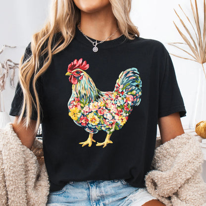 Comfort Colors Chicken Shirt, Chicken Lover Shirt, Farmer Shirt, Floral Shirt, Floral Chicken Shirt, Animal Shirt, Local Egg Dealer Shirt