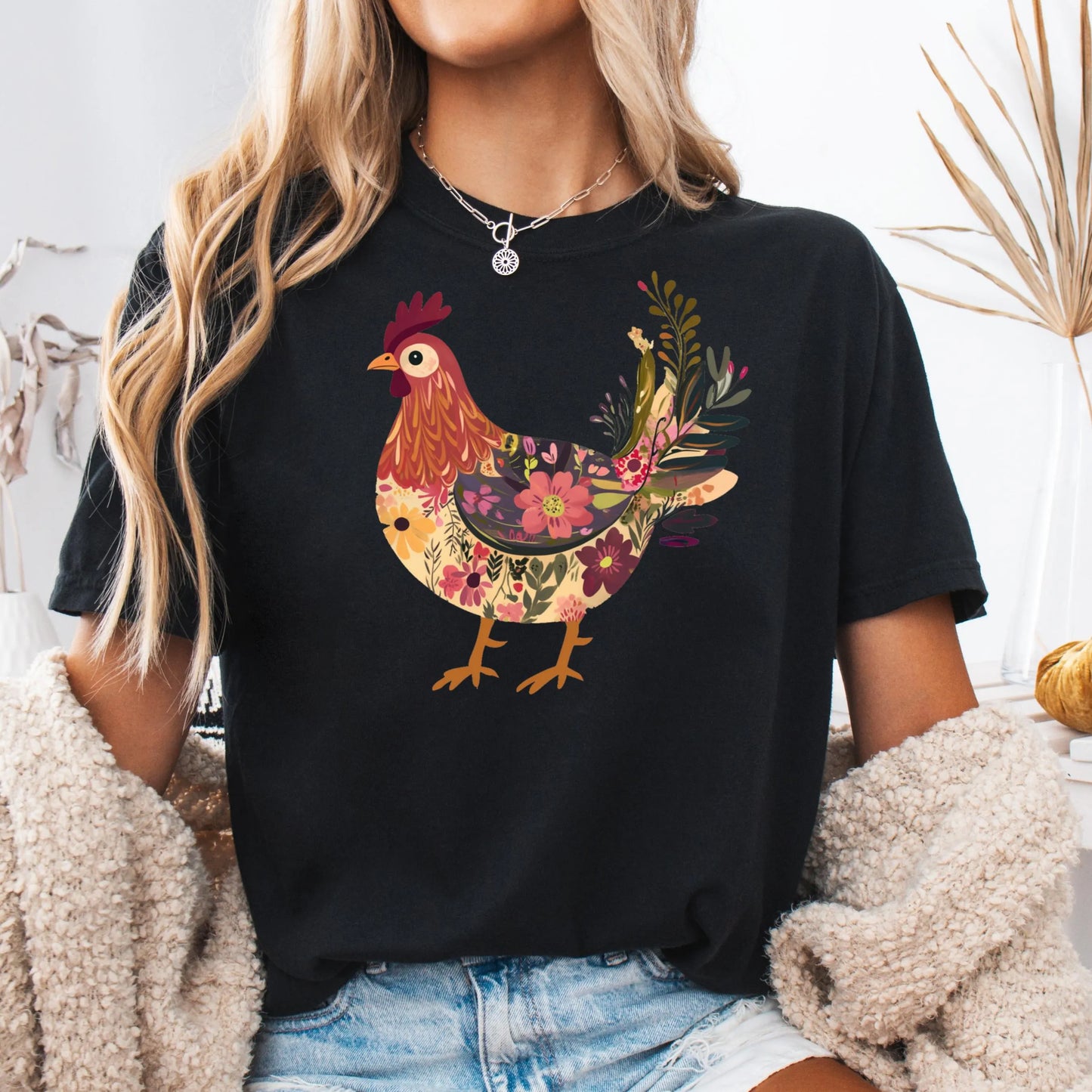 Comfort Colors Chicken Shirt, Chicken Lover Shirt, Farmer Shirt, Floral Shirt, Floral Chicken Shirt, Animal Shirt, Local Egg Dealer Shirt