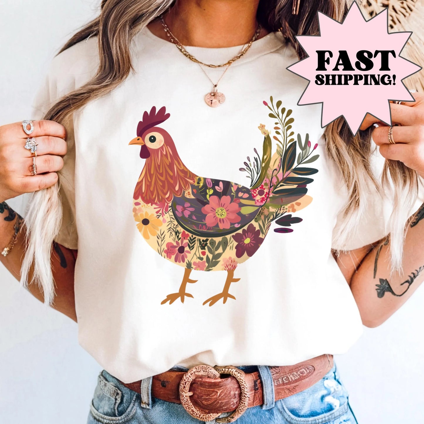 Comfort Colors Chicken Shirt, Chicken Lover Shirt, Farmer Shirt, Floral Shirt, Floral Chicken Shirt, Animal Shirt, Local Egg Dealer Shirt