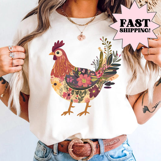 Comfort Colors Chicken Shirt, Chicken Lover Shirt, Farmer Shirt, Floral Shirt, Floral Chicken Shirt, Animal Shirt, Local Egg Dealer Shirt