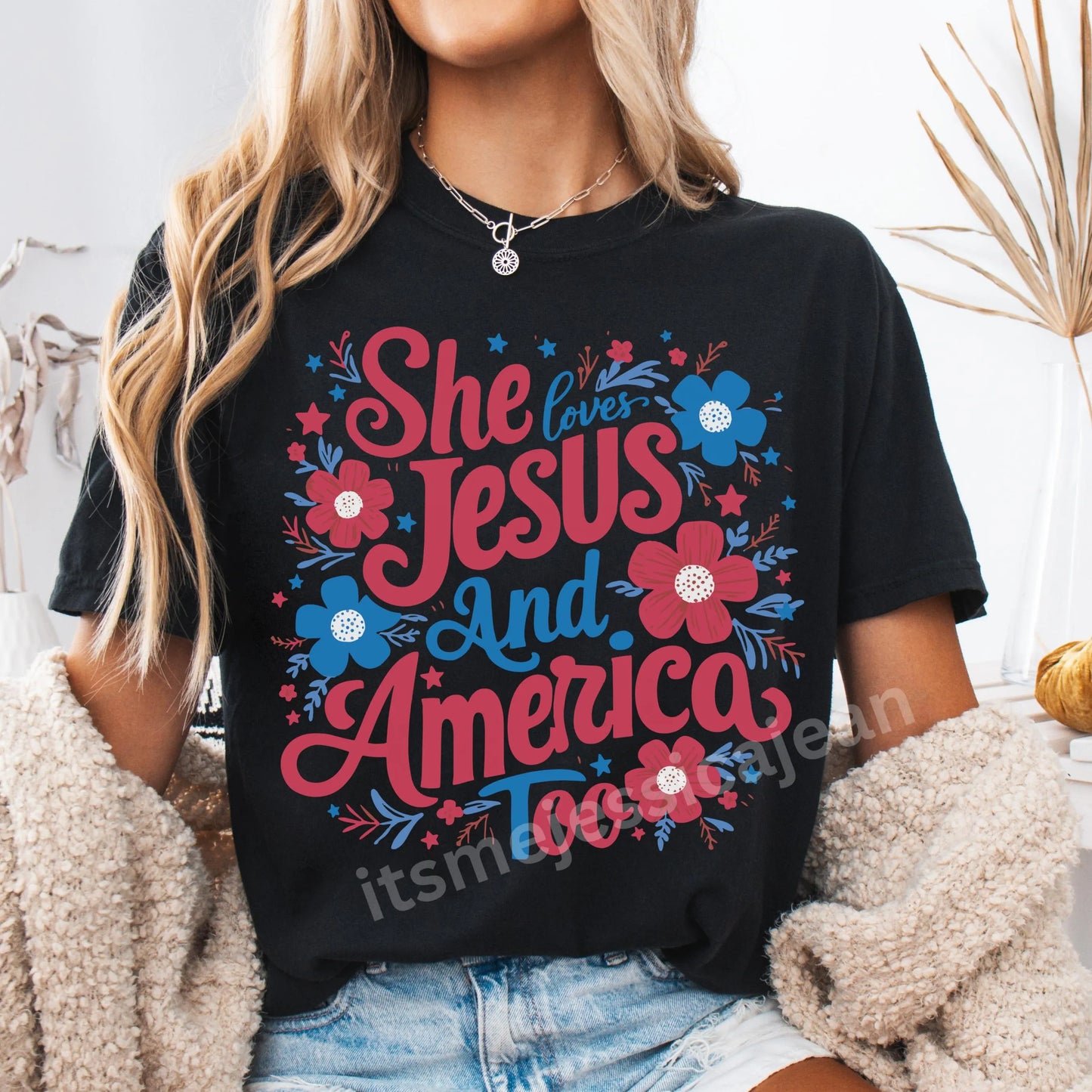 Comfort Colors 4th of July Shirt, USA Shirt, Fourth of July Shirt, She Loves Jesus and America Too Shirt, Christian Shirt, God Bless America