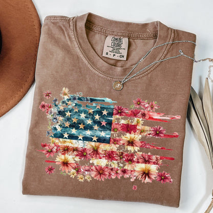 Comfort Colors 4th of July Shirt, USA Shirt, Fourth of July Shirt, American Flag Shirt, Classic USA Shirt, Floral Flag Tee, Independence Day
