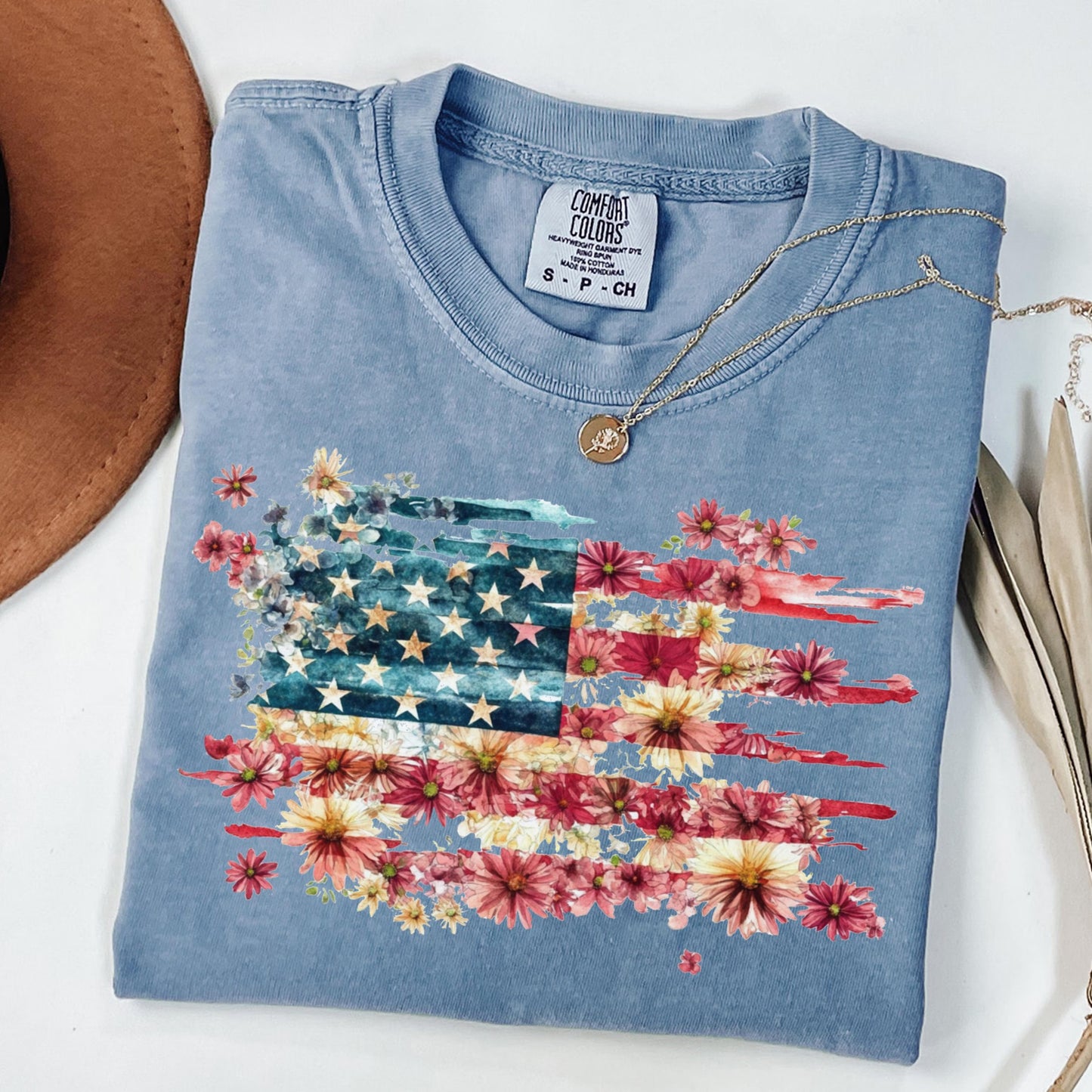 Comfort Colors 4th of July Shirt, USA Shirt, Fourth of July Shirt, American Flag Shirt, Classic USA Shirt, Floral Flag Tee, Independence Day
