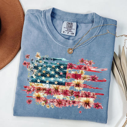 Comfort Colors 4th of July Shirt, USA Shirt, Fourth of July Shirt, American Flag Shirt, Classic USA Shirt, Floral Flag Tee, Independence Day