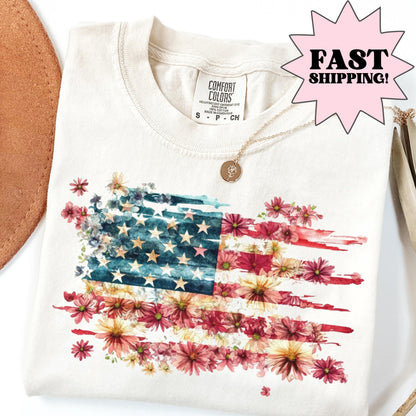 Comfort Colors 4th of July Shirt, USA Shirt, Fourth of July Shirt, American Flag Shirt, Classic USA Shirt, Floral Flag Tee, Independence Day
