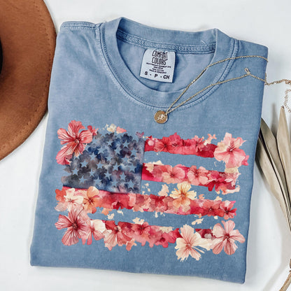 Comfort Colors 4th of July Shirt, USA Shirt, Fourth of July Shirt, American Flag Shirt, Classic USA Shirt, Floral Flag Tee, Independence Day