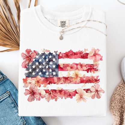 Comfort Colors 4th of July Shirt, USA Shirt, Fourth of July Shirt, American Flag Shirt, Classic USA Shirt, Floral Flag Tee, Independence Day