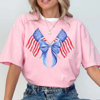 Comfort Colors 4th of July Shirt, USA Shirt, American Flag Shirt, Fourth of July Shirt, American Shirt, Bow Tee, Independence Day Shirt