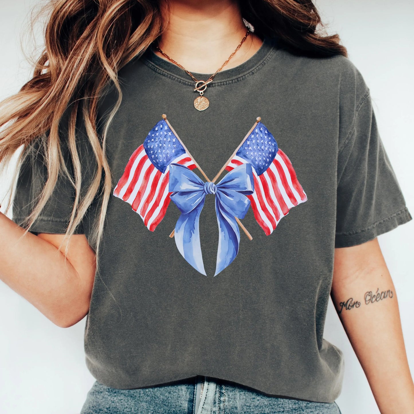Comfort Colors 4th of July Shirt, USA Shirt, American Flag Shirt, Fourth of July Shirt, American Shirt, Bow Tee, Independence Day Shirt