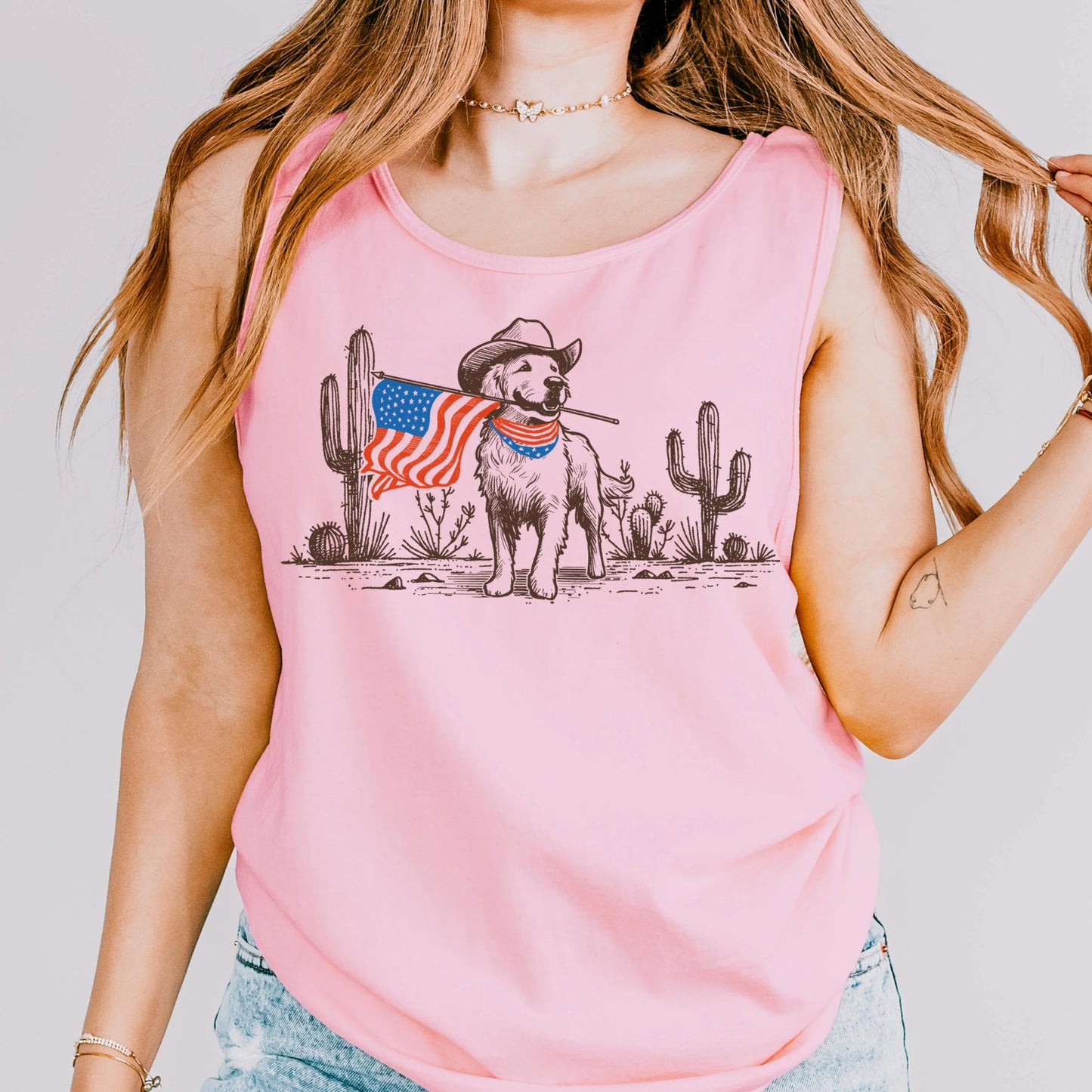 Comfort Colors Fourth of July Tank, 4th of July Shirt, USA Shirt, Western Shirt, Fourth of July Shirt, American Flag Shirt, Dog Shirt