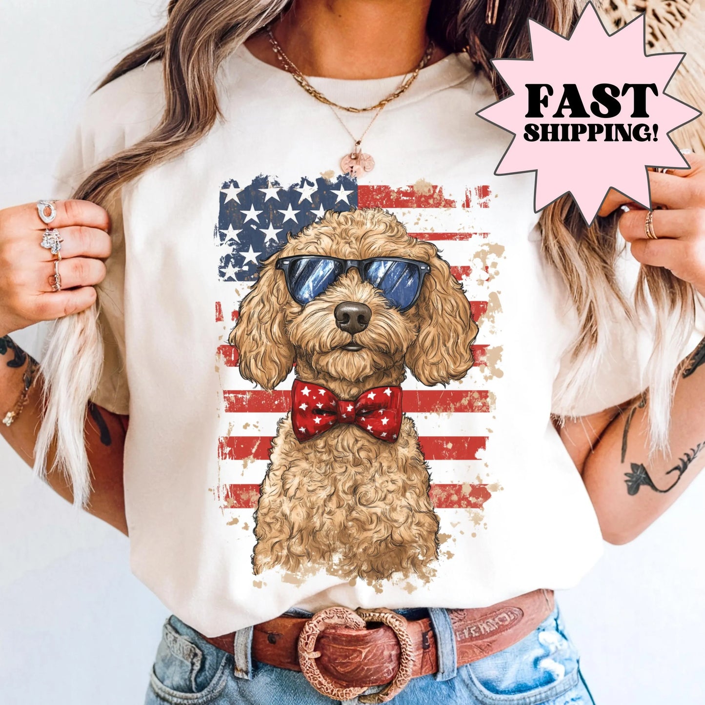 Comfort Colors 4th of July Shirt, USA Shirt, Fourth of July Shirt, American Flag Shirt, Classic USA Shirt, Dog Shirt, Goldendoodle Shirt