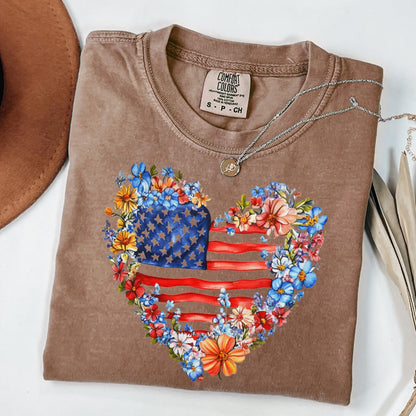 Comfort Colors 4th of July Shirt, USA Shirt, Fourth of July Shirt, American Flag Shirt, Classic USA Shirt, Floral Heart Shirt, Floral Flag