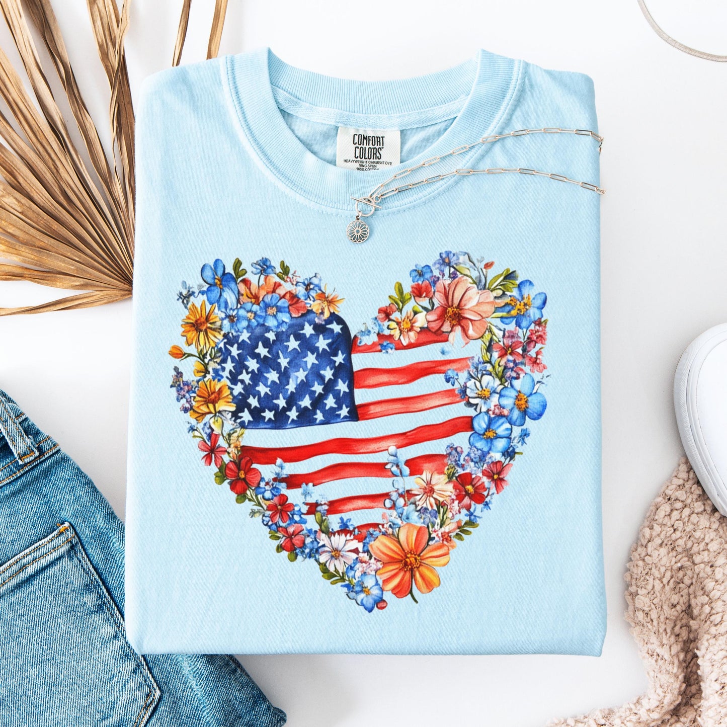 Comfort Colors 4th of July Shirt, USA Shirt, Fourth of July Shirt, American Flag Shirt, Classic USA Shirt, Floral Heart Shirt, Floral Flag