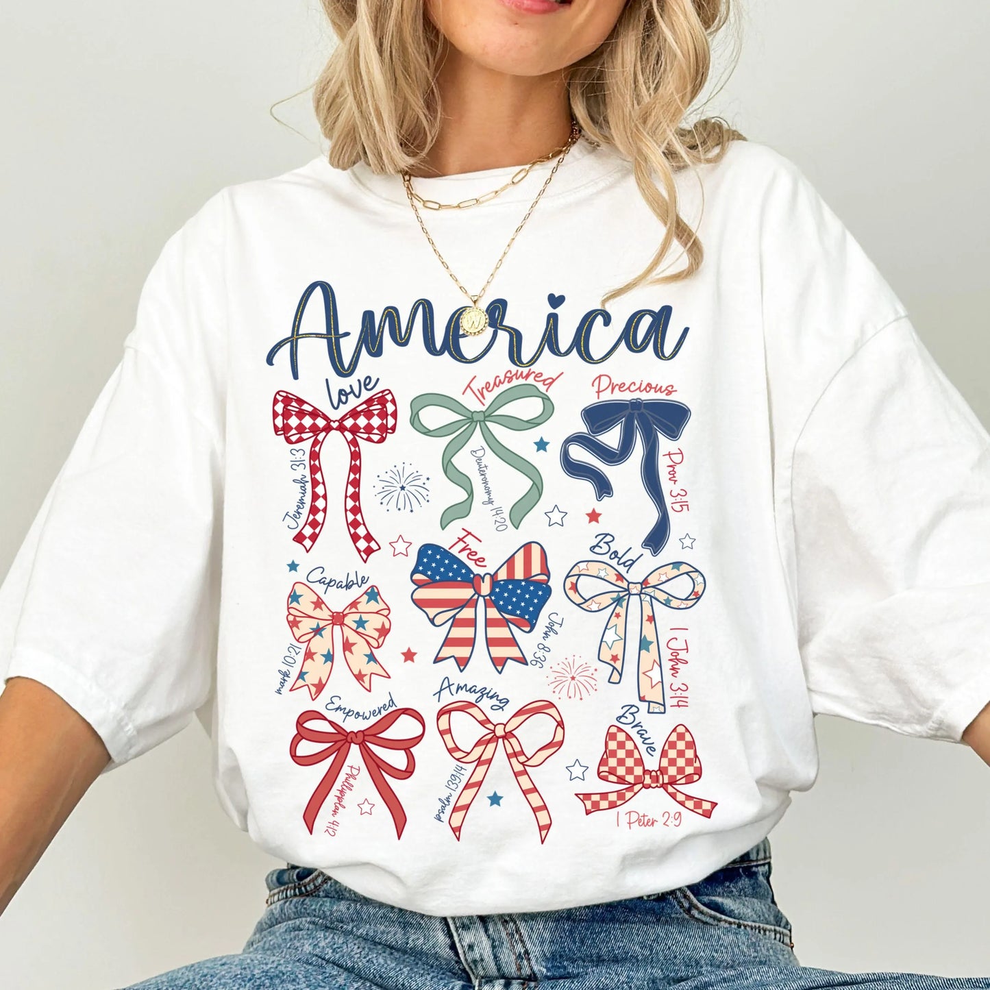 Comfort Colors 4th of July Shirt, USA Shirt, Fourth of July Shirt, Christian Shirt, Bow Shirt, Stars and Stripes Tshirt, Bible Verse Tee