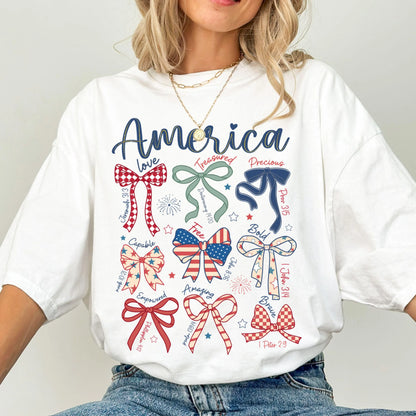 Comfort Colors 4th of July Shirt, USA Shirt, Fourth of July Shirt, Christian Shirt, Bow Shirt, Stars and Stripes Tshirt, Bible Verse Tee