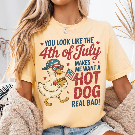 Comfort Colors 4th of July Shirt, USA Shirt, Fourth of July Shirt, Hot Dog Shirt, You Look Like The 4th of July Make Me Want AHot Dog Bad