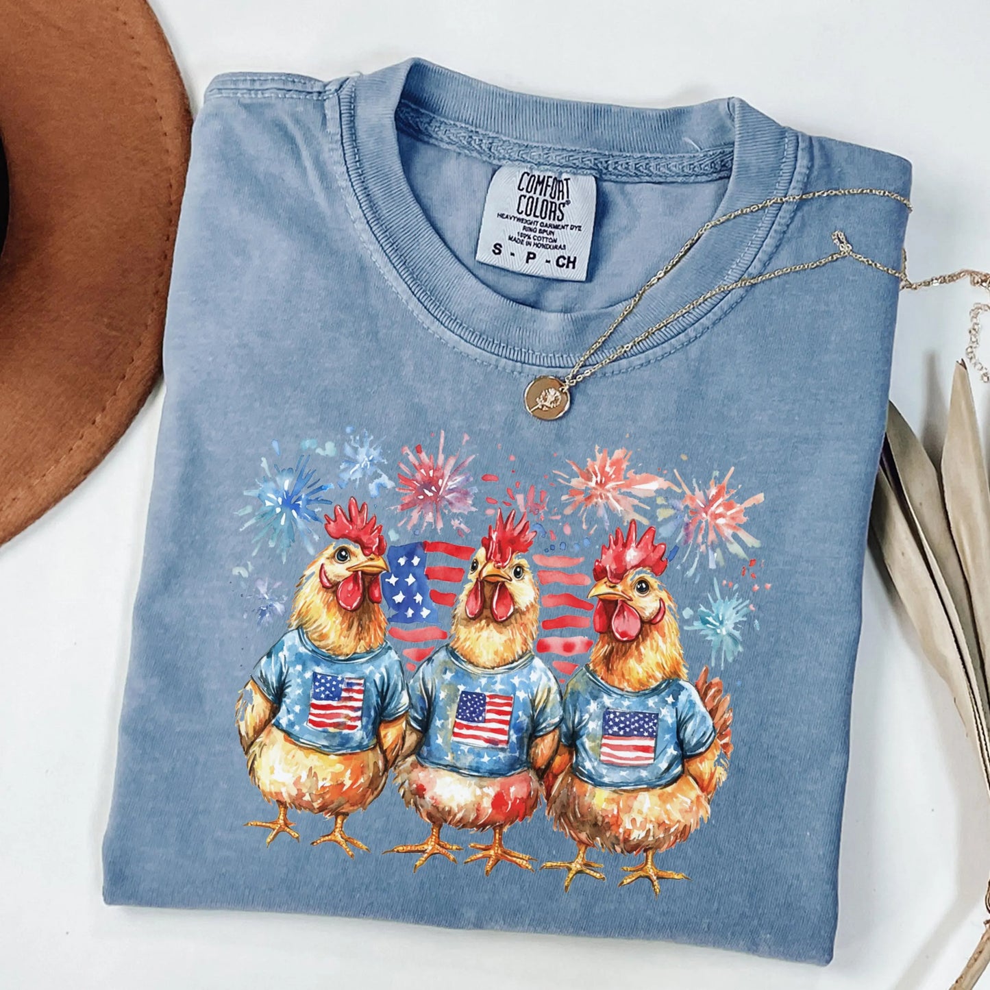 Comfort Colors 4th of July Shirt, USA Shirt, Fourth of July Shirt, Chicken Shirt, Fireworks Flag Tee, Rooster Shirt, Gift For Chicken Lover