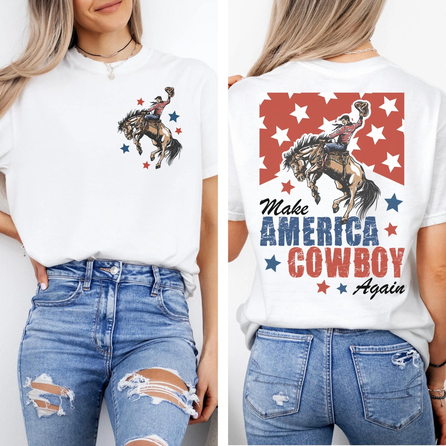 Comfort Colors 4th of July Shirt, USA Shirt, Fourth of July Shirt, Cowboys Shirt, Western Tee, Make America Cowboy Again Tee, Ride a Cowboy