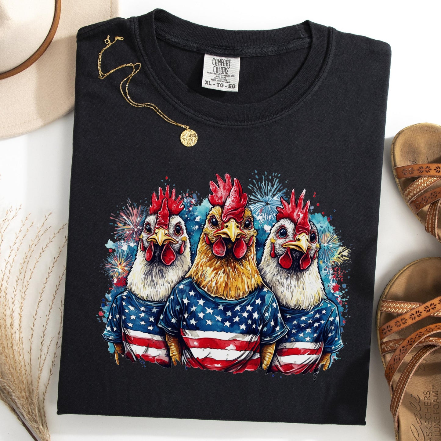 Comfort Colors 4th of July Shirt, USA Shirt, Fourth of July Shirt, Chicken Shirt, Fireworks Flag Tee, Rooster Shirt, Gift For Chicken Lover