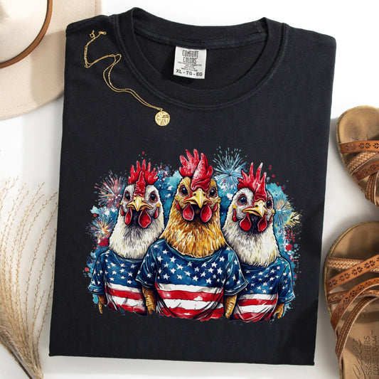 Comfort Colors 4th of July Shirt, USA Shirt, Fourth of July Shirt, Chicken Shirt, Fireworks Flag Tee, Rooster Shirt, Gift For Chicken Lover