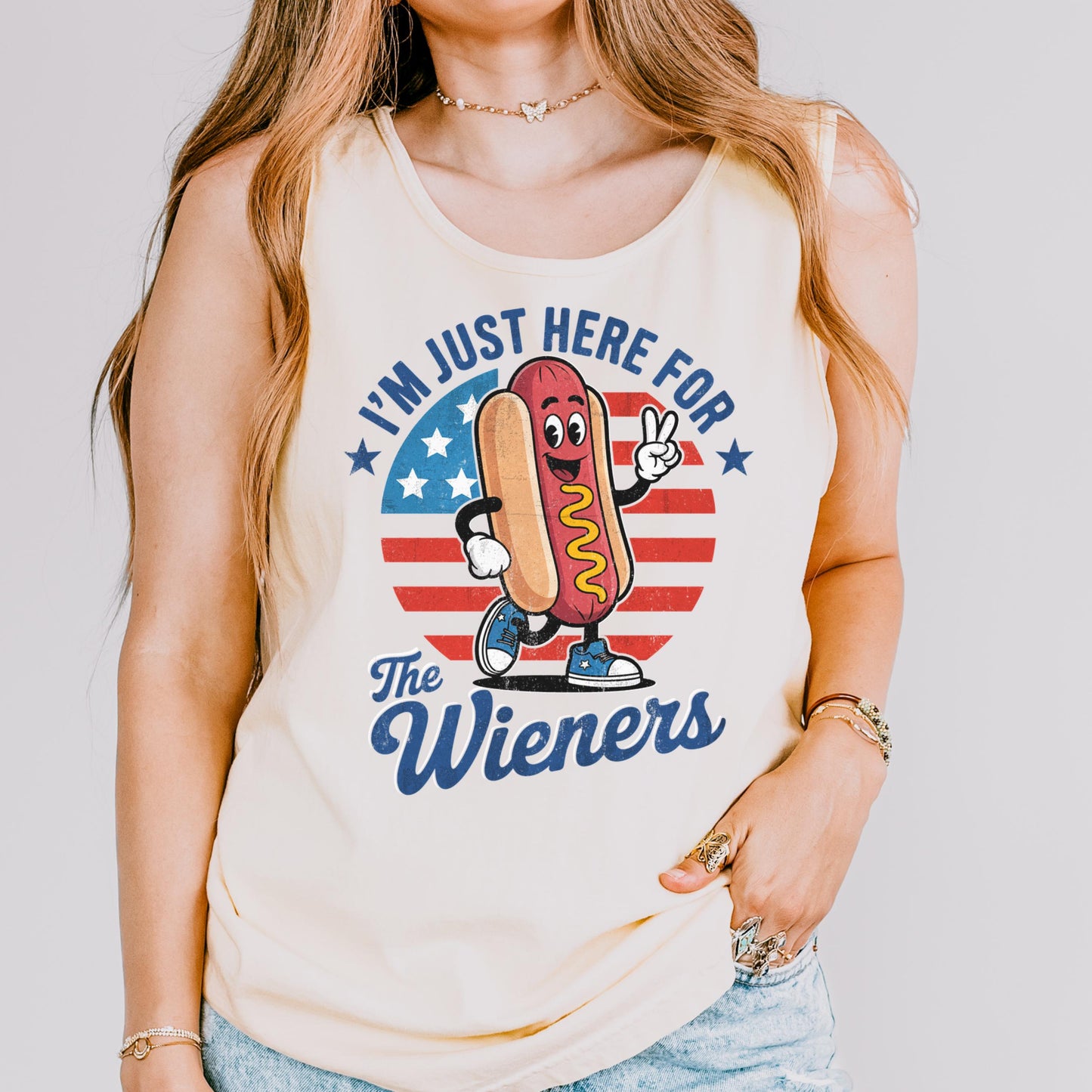 Comfort Colors Fourth of July Tank, 4th of July Shirt, USA Shirt, Hot Dog Shirt, Here For The Wieners Shirt, BBQ Tee, Merica Tank Top