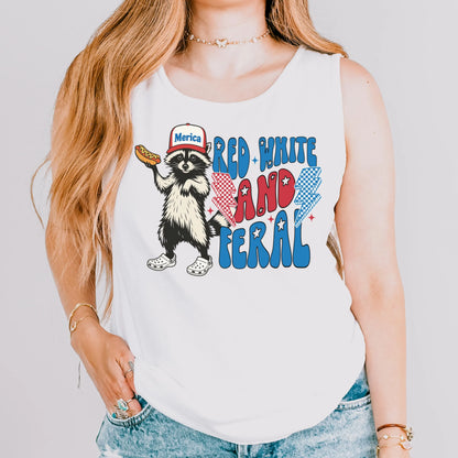 Comfort Colors 4th of July Shirt, USA Shirt, Fourth of July Tank Top, Feral Raccoon Shirt, Red White and Feral Tank, Hot Dog Wiener Tee