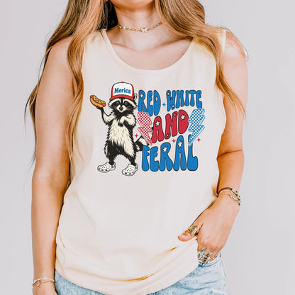 Comfort Colors 4th of July Shirt, USA Shirt, Fourth of July Tank Top, Feral Raccoon Shirt, Red White and Feral Tank, Hot Dog Wiener Tee