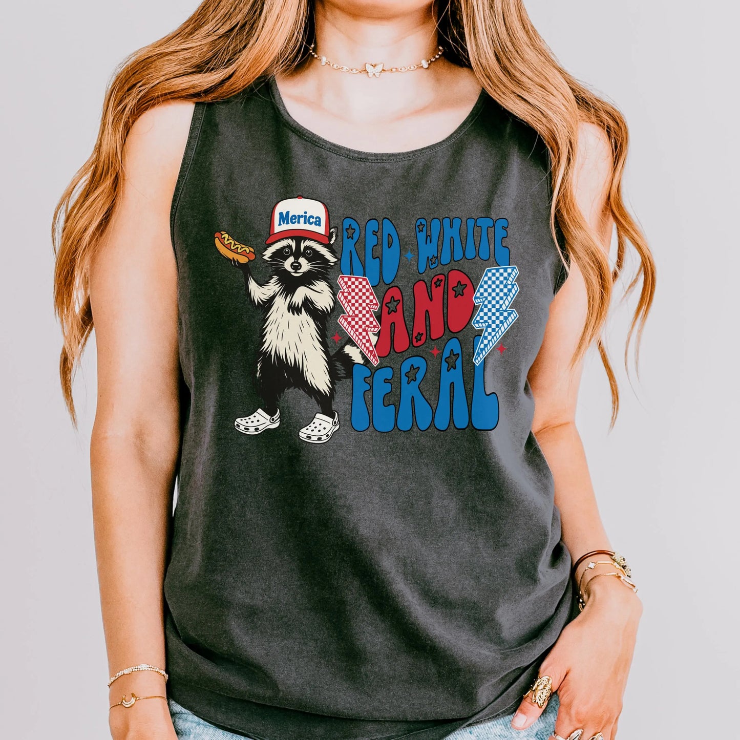 Comfort Colors 4th of July Shirt, USA Shirt, Fourth of July Tank Top, Feral Raccoon Shirt, Red White and Feral Tank, Hot Dog Wiener Tee