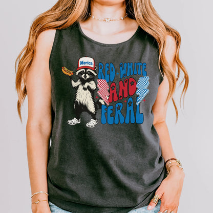 Comfort Colors 4th of July Shirt, USA Shirt, Fourth of July Tank Top, Feral Raccoon Shirt, Red White and Feral Tank, Hot Dog Wiener Tee