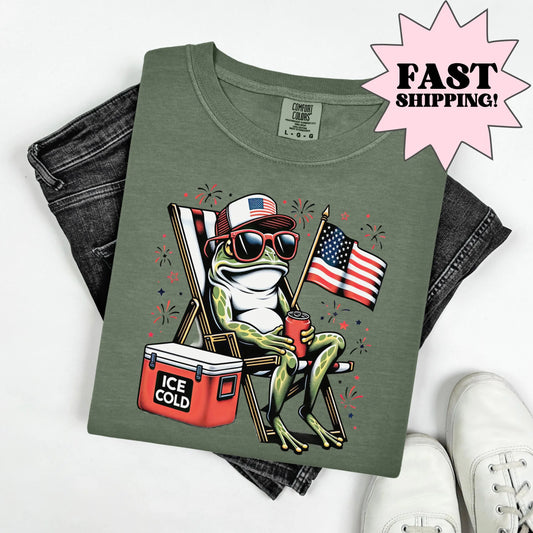 Comfort Colors 4th of July Shirt, USA Shirt, Fourth of July Shirt, Frog Shirt, Funny Frog Tee, Beer Shirt, Fourth of July Tee, Gift for Dad