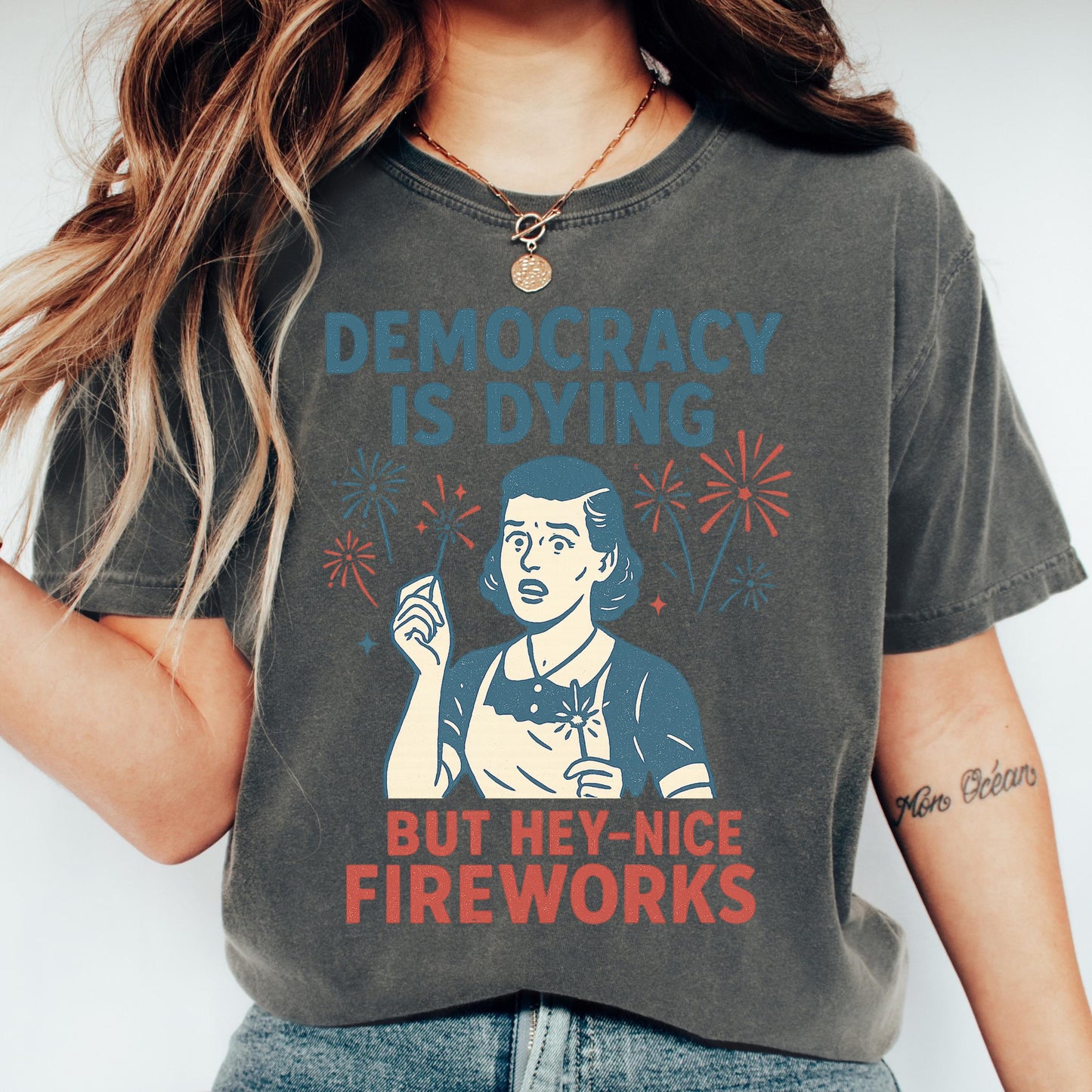 Comfort Colors 4th of July Shirt, USA Shirt, Fourth of July Shirt, Democracy is Dying Shirt, Political Shirt, Sarcastic Protest Democrat Tee
