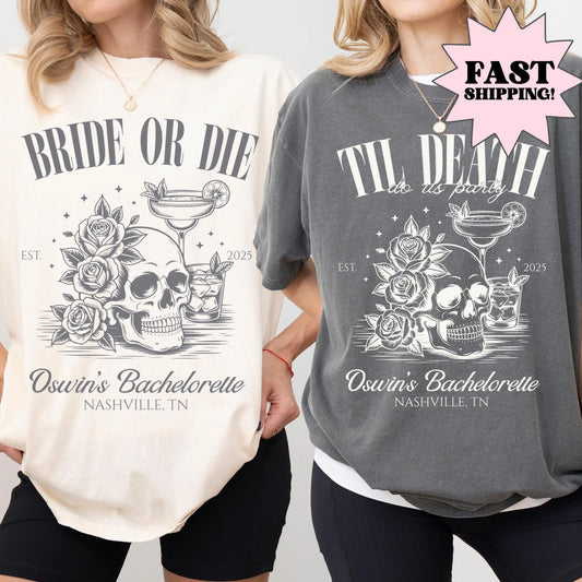 Comfort Colors Bachelorette Shirt, Bachelorette Party Shirts, Bride Shirt, Bride Or Die Shirts, Till Death Do Us Party, Gothic Skeleton Tee
