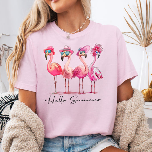 Comfort Colors Summer Shirt, Flamingo Shirt, Beach Shirt,  Vacation Shirt, Summer Vibes Shirt, Hello Summer Shirt, Crusie Tee, Funny Shirt