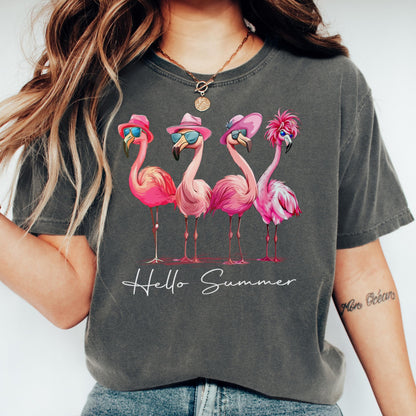 Comfort Colors Summer Shirt, Flamingo Shirt, Beach Shirt,  Vacation Shirt, Summer Vibes Shirt, Hello Summer Shirt, Crusie Tee, Funny Shirt