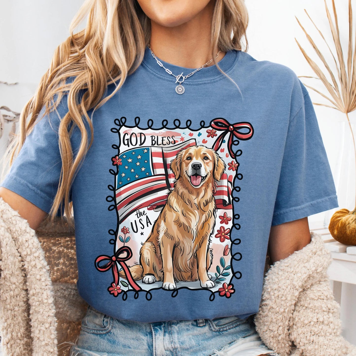Comfort Colors 4th of July Shirt, USA Shirt, Fourth of July Shirt, Independence Day Shirt, Golden Retriever Shirt, Floral Patriotic Shirt